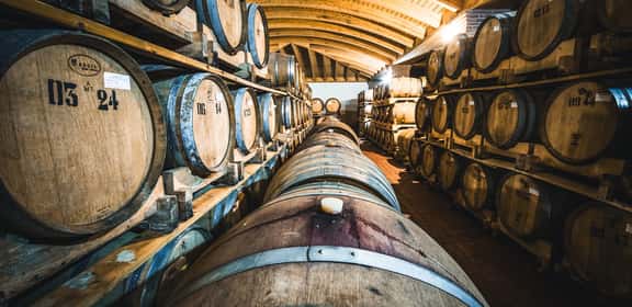 Botti in legno per l'affinamento del Valpolicella Ripasso DOC nelle cantine veronesi