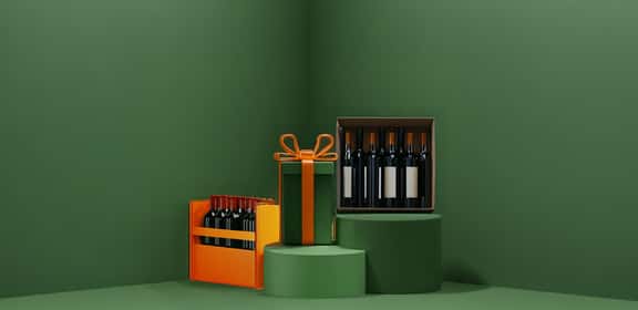 christmas gift wine pack Confezioni regalo di vino per aziende, bottiglie in scatole eleganti con fiocco, idee regalo natalizie