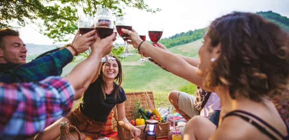 Banner amici che brindano con vini delacolati