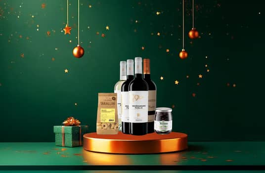 christmas gift with wine and snacks